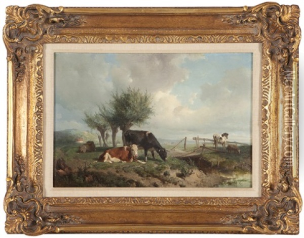 Cows In A Dutch Landscape Oil Painting - Anton Mauve
