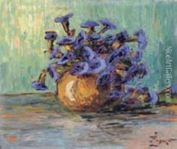 Bouquet De Gentianes Oil Painting - Lucien Poignant