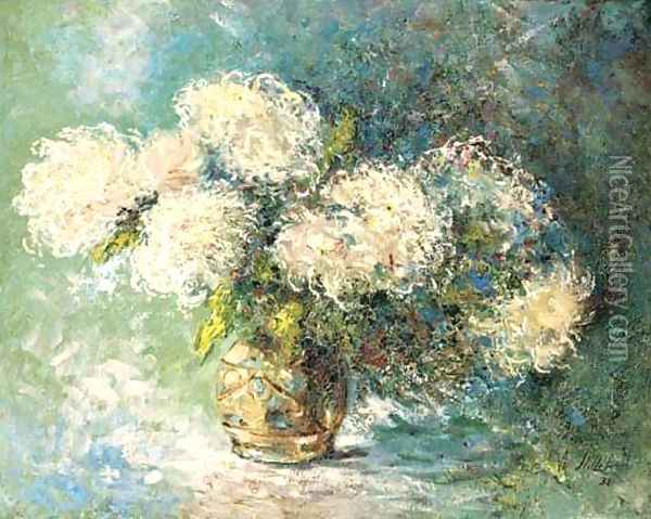 Chrysanthemums in a vase Oil Painting - Henri Victor Stillemans