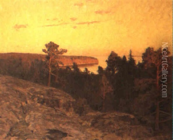 Skargardsvik I Kvallsol Oil Painting - Gottfried Kallstenius
