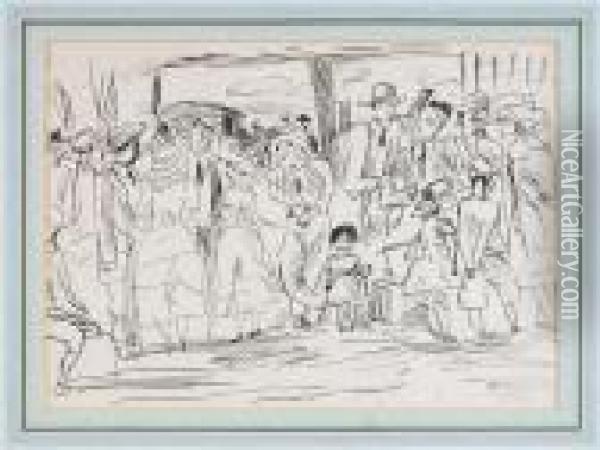 Study Of Figures At A Party Oil Painting - Jules Pascin
