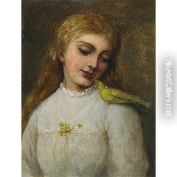 Miss Grahame With Canary Oil Painting - Charlotte Mount Brock, Miss Schreiber