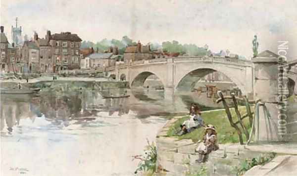 Fishing on the banks of the Thames, Henley Oil Painting - George Phoenix