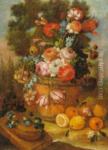 Florero Con Frutas Sobre Una Mesa Oil Painting - Mariano Nani