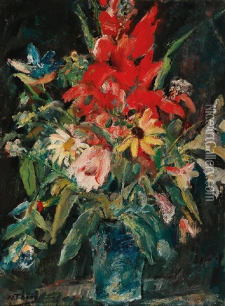 Colourful Bouquet With Gladiolas Oil Painting - Wilhelm Thoeny