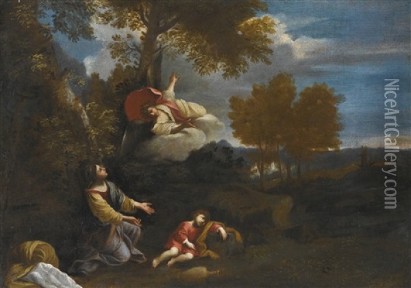 The Angel Appearing To Hagar And Ishmael In A Landscape Oil Painting - Pier Francesco Mola