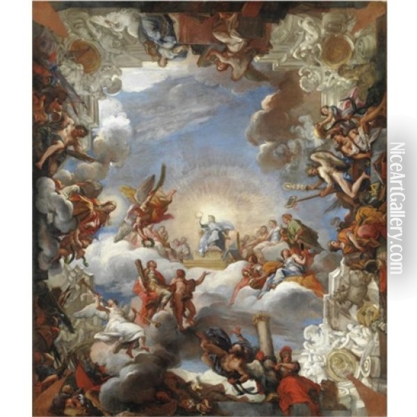 L'apoteosi Di Marcantonio Ii Colonna A Palazzo Colonna A Roma (study) Oil Painting - Giuseppe Bartolomeo Chiari