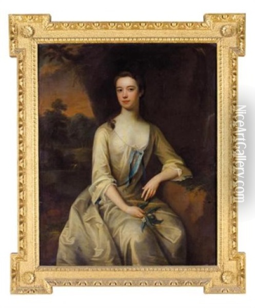 Portrait Of A Lady (henrietta Louise Jeffreys, Countess Of Pomfret?) Oil Painting - Charles d' Agar