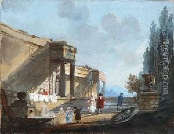 Architekturcapriccio Mit
 Figurenstaffage. Oil Painting - Jean-Baptiste Huet I