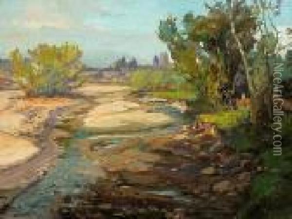View To The Bridge, Arroyo Seco Oil Painting - Franz Bischoff