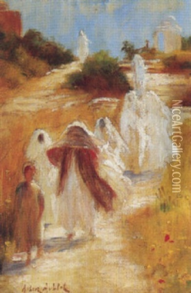 Tunisiennes En Visite Oil Painting - Albert Aublet