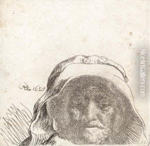 The Artist's Mother: Head Only Oil Painting - Rembrandt Van Rijn