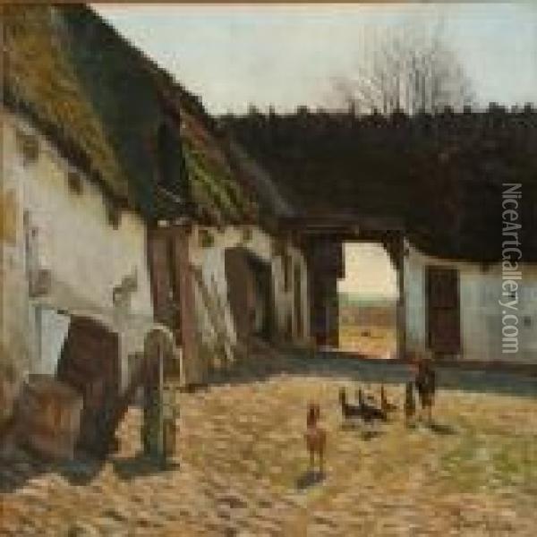 Farm Yard With Hens Oil Painting - Emil Winnerwald