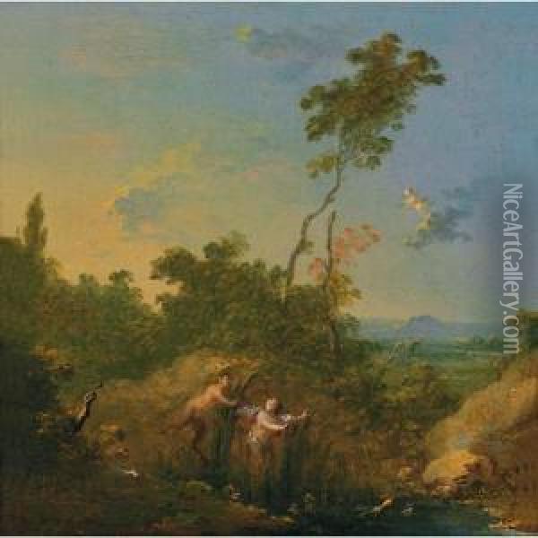 Paesaggio Boschivo Con Pan E Siringa Oil Painting - Norbert Joseph Carl Grund