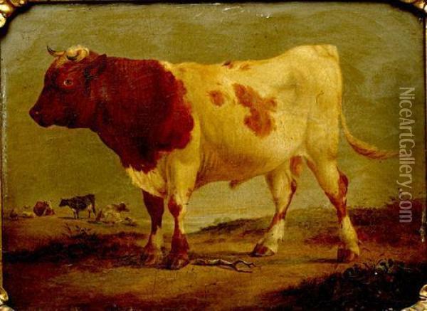 Study Of A Bull In A Landscape Oil Painting - Eugene Joseph Verboeckhoven