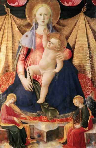 Madonna of Humility with Two Musician Angels 1448-50 Oil Painting - Zanobi Strozzi