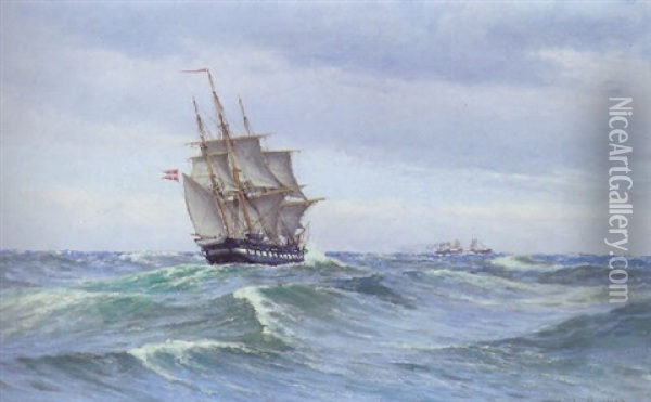 Marine Med Skibe I Hoj So Oil Painting - Carl Ludvig Thilson Locher