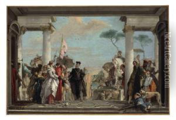 The Arrival Of Henry Iii At The Villa Contarini Oil Painting - Giovanni Battista Tiepolo