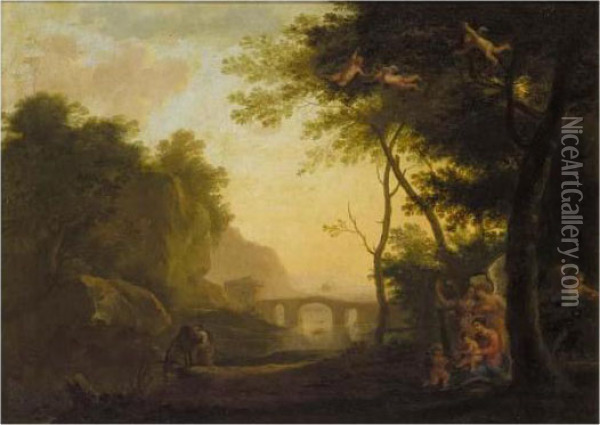 A Classical Landscape With The Rest On The Flight Into Egypt Oil Painting - Herman Van Swanevelt