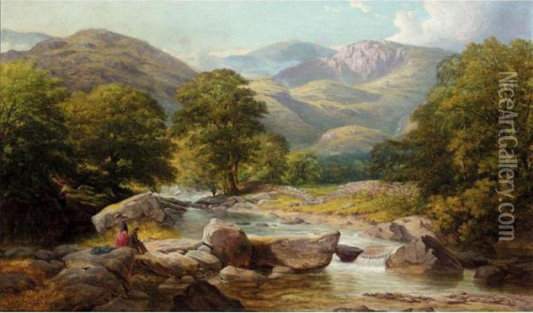 Sketching Beside A Mountain Stream In Westmorland Oil Painting - William Harold Cubley