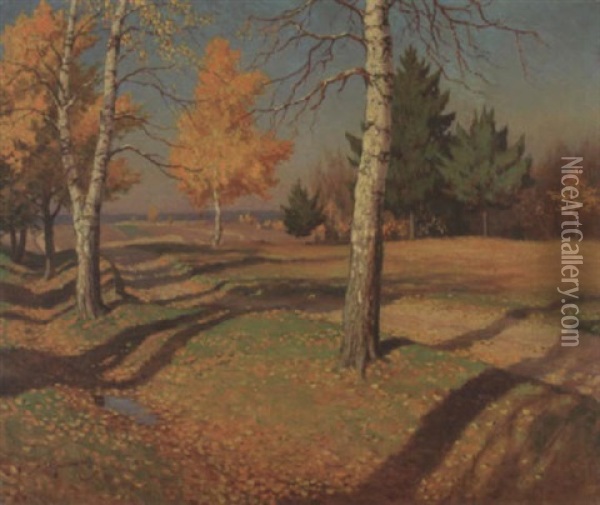 Les Bouleaux A L'automne Oil Painting - Mikhail Markianovich Germanshev