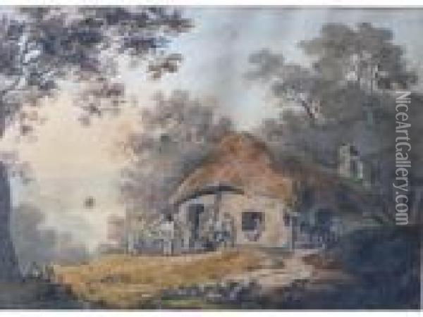 Figures By A Cottage Oil Painting - William Payne