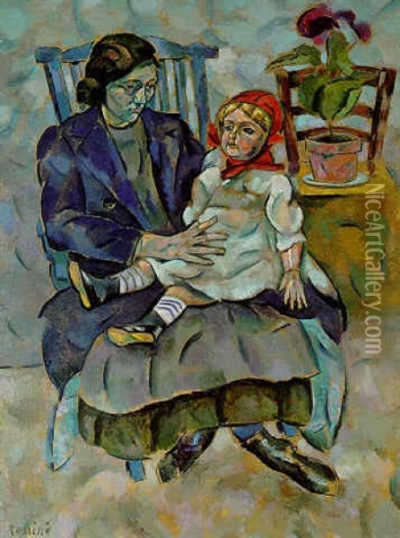 Femme A La Poupee Oil Painting - Vladimir Davidovich Baranoff-Rossine