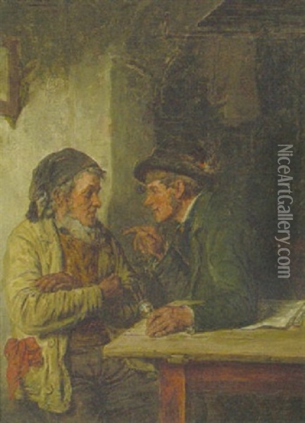 Stammtischbruder In Der Wirtsstube Am Tisch Oil Painting - Hugo Kotschenreiter