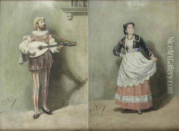 Dancer And Musician Oil Painting - Pierre Joseph Antoine