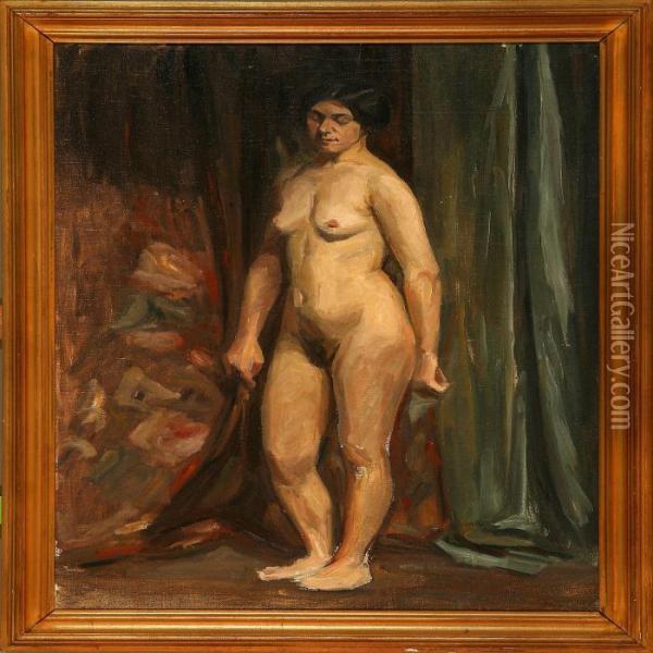 Standing Female Model Oil Painting - Edvard Weie