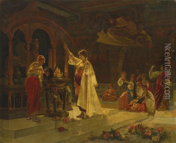 Vestal Virgins Oil Painting - Edouard Frederic Wilhelm Richter