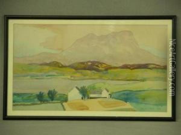 Farmstead On Lochside With Distant Mountains Oil Painting - James Mcgill