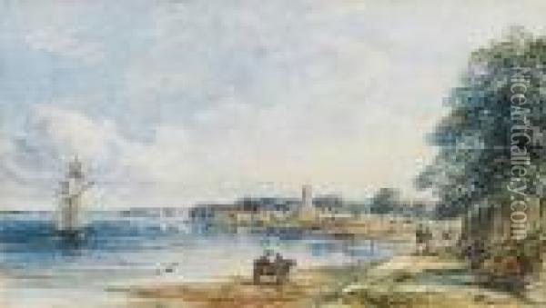 Yarmouth, Isle Of Wight With St James's Church In The Distance Oil Painting - Alfred Vickers