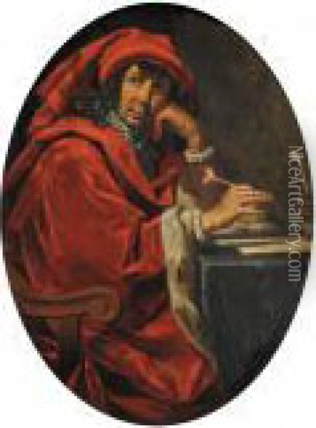 Ritratto Di Gentiluomo In Rosso Oil Painting - Ottavio Vannini