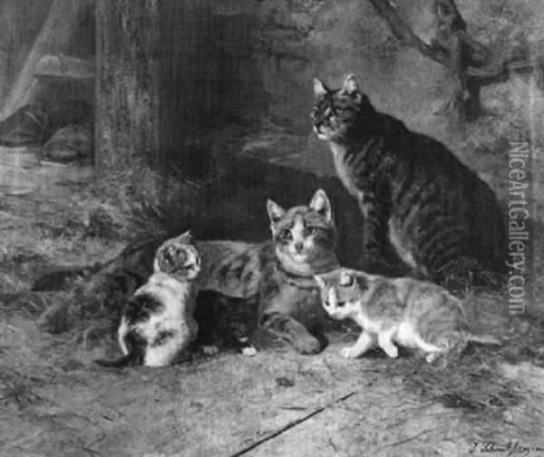 Cats And Kittens Oil Painting - Josef Schmitzberger