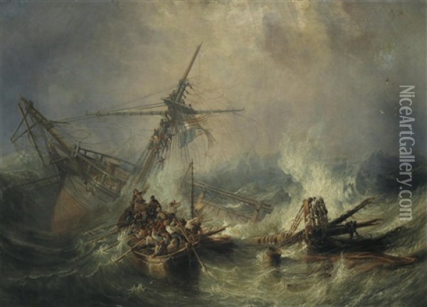 The Mary White Life Boat Rescuing The Crew Of The American Ship The Northern Belle Oil Painting - John Wilson Carmichael