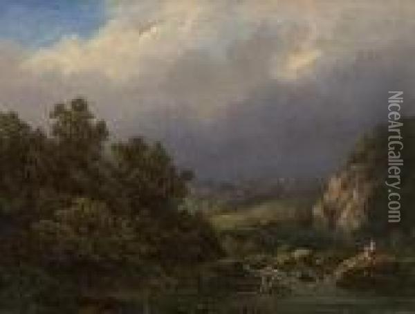 Landschaft Mit Angler Oil Painting - Johann Bernard Klombeck