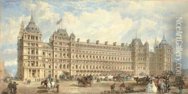Competition Design For St Pancras Station Oil Painting - Edward Middleton Barry
