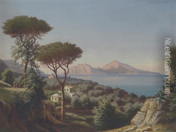 Capri Set Fra Capo Di Monte, Sorrent. Varm, Stille September Morgen Oil Painting - Eiler Rasmussen Eilersen