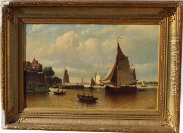Entering Harbor Oil Painting - Johan Adolph Rust