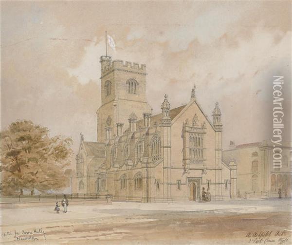 A Preliminary Sketch For St. Barnabas Church, Homerton, Hackney Oil Painting - Arthur Ashpitel