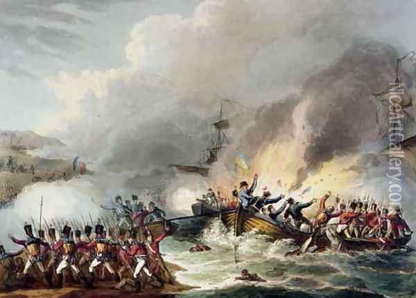 Landing of the British Troops in Egypt March 1801 from The Martial Achievements of Great Britain and her Allies from 1799 to 1815 Oil Painting - William Heath
