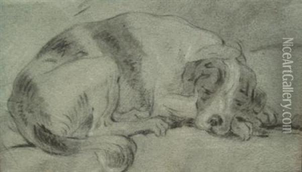 Sleeping Dog Oil Painting - Jean-Baptiste Huet I
