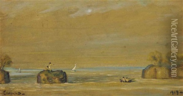 Seascape With Four Figures And Two Boats Oil Painting - Louis Michel Eilshemius