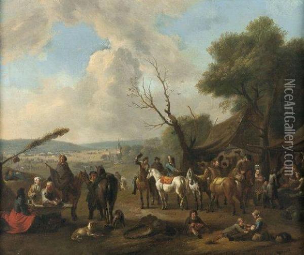 Halte De Cavaliers Oil Painting - Pieter Wouwermans or Wouwerman