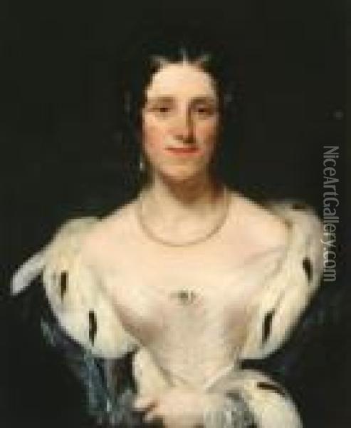 Portrait Of A Lady Wearing Pearls And An Ermine Lined Bluecape Oil Painting - Sir Thomas Lawrence