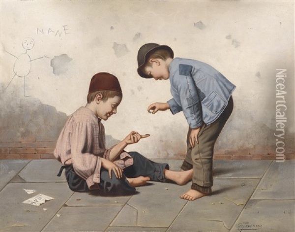 Zwei Spielende Strasenkinder Oil Painting - Giovanni Toscano