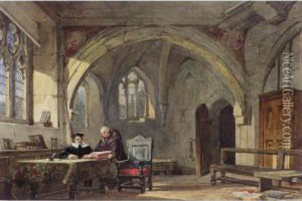 Clergymen Reading In An Interior Oil Painting - Condy, Nicholas Matthews