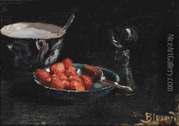 A Still Life With Strawberries Oil Painting - Bernardus Johannes Blommers