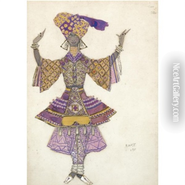 Costume Design For A Young Hindu Prince In Le Dieu Bleu Oil Painting - Leon Bakst
